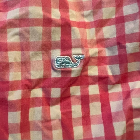 Vineyard Vines Pink Painted Gingham Tankini Top Blue Embroidered Whales Size M - Picture 2 of 7